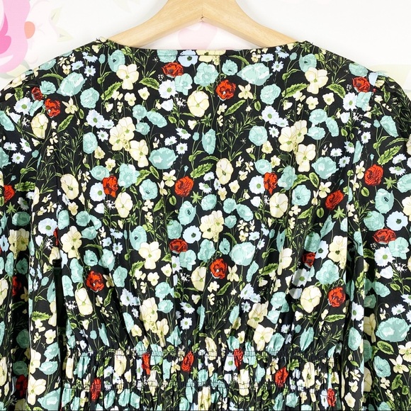 ZARA Blouse S Floral Cottagecore Peplum Long Puff Sleeves - Picture 8 of 11